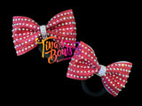 Tailless Bows - 2" Piggy Bow Set of 2 - Crystal AB on Ruby Red Glitter