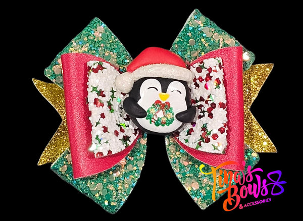 Penguin Christmas Character Handmade Clay Hair Bow