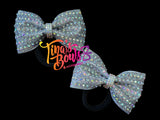 Tailless Bows - 2" Piggy Bow Set of 2 - Crystal AB on Silver Glitter
