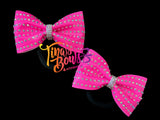Tailless Bows - 2" Piggy Bow Set of 2 - Crystal AB on Fluro Pink