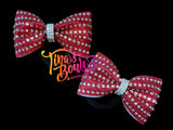 Tailless Bows - 2" Piggy Bow Set of 2 - Crystal AB on Garnet Glitter