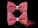 Tailless Bows - 2" Piggy Bow Set of 2 - Crystal AB on Ruby Red Glitter
