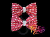 Tailless Bows - 2" Piggy Bow Set of 2 - Crystal AB on Garnet Glitter