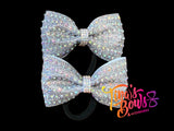 Tailless Bows - 2" Piggy Bow Set of 2 - Crystal AB on Silver Glitter